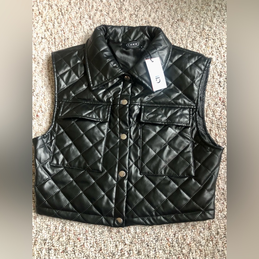 Cider Women’s Black Vegan Leather Quilted Vest